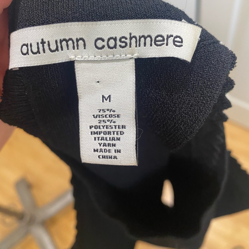 Autumn Cashmere Black Knit Tank Top Scallop Trim Cutout Back Italian Yarn Sz Med - Picture 2 of 6